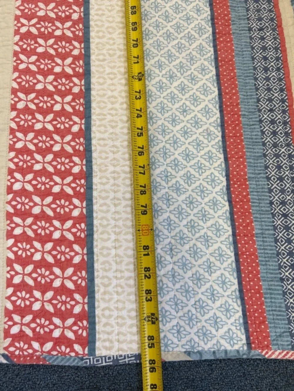 Max Studio Home Full/Double Quilt Red White Blue Striped Patchwork Pillow Shams